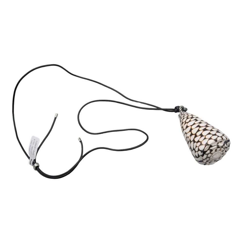 Free People Cone Shell Adjustable Cord Necklace Black White 108081845